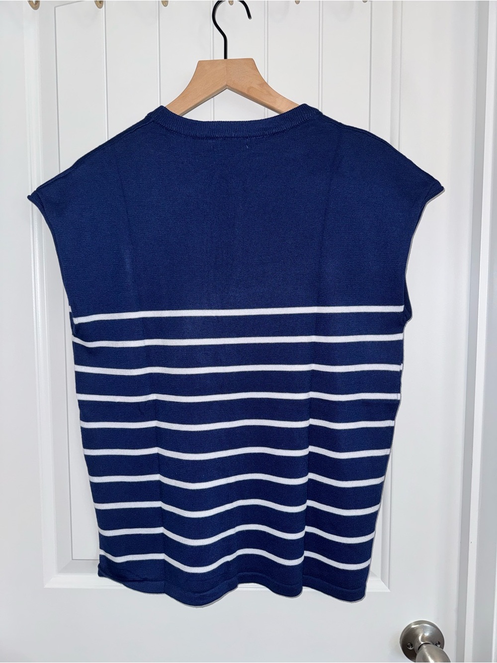 EKOUAER Navy White Striped Knit Cap Sleeve Sweater Top M - Picture 6 of 6